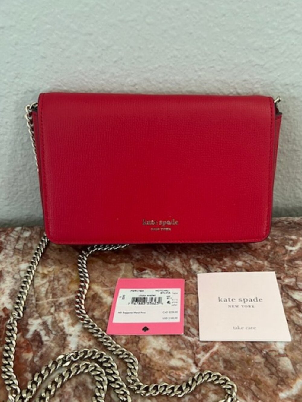 KATE SPADE New York Sylvia Blush Red Chain Wallet Crossbody